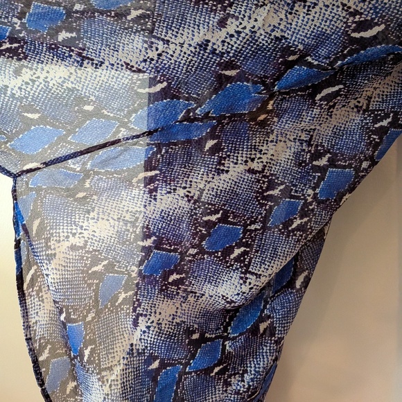 Diane Von Furstenburg Lorelei Blue Python Snake Pure Silk Sheer Blouse size 4 - Picture 4 of 7